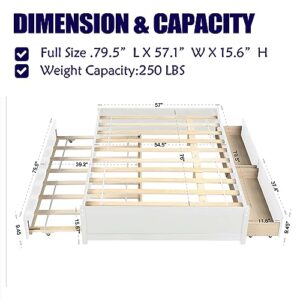 Novaris Full Size Solid Wood Platform Bed Frame with 2 Storage Drawers, Modern Classic Platform Bed with Strong Wood Slats Support & Easy Assemble for Bedroom Teens Girls (White)