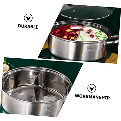 XENITE 1pc Stainless Steel Mandarin Duck Pot Korean Pots for Cooking Induction Stock Pot Stainless Steel Stock Pot Divided Cooking Pot Cheese Fondue Pot Shabu Hot Pot Cookware Ramen Pan Wok (Color :