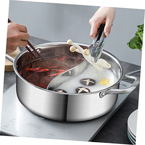 XENITE 1pc Stainless Steel Mandarin Duck Pot Korean Pots for Cooking Induction Stock Pot Stainless Steel Stock Pot Divided Cooking Pot Cheese Fondue Pot Shabu Hot Pot Cookware Ramen Pan Wok (Color :