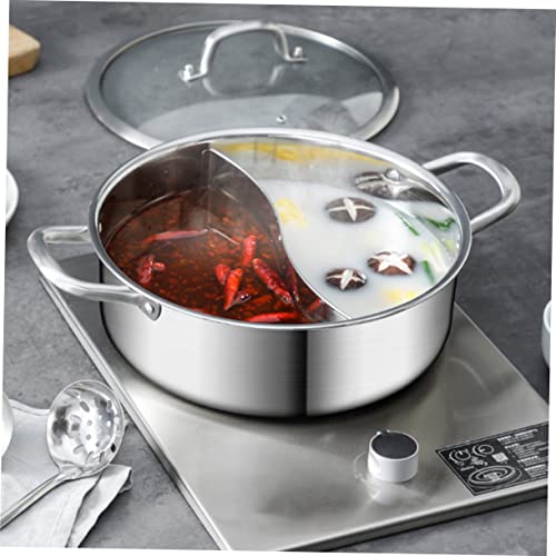 XENITE 1pc Stainless Steel Mandarin Duck Pot Korean Pots for Cooking Induction Stock Pot Stainless Steel Stock Pot Divided Cooking Pot Cheese Fondue Pot Shabu Hot Pot Cookware Ramen Pan Wok (Color :