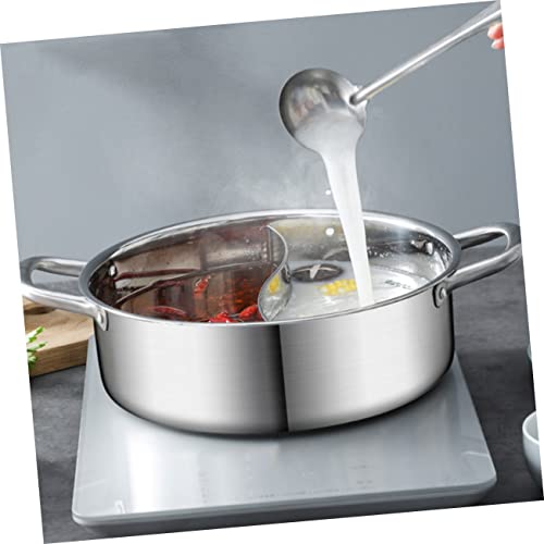 XENITE 1pc Stainless Steel Mandarin Duck Pot Korean Pots for Cooking Induction Stock Pot Stainless Steel Stock Pot Divided Cooking Pot Cheese Fondue Pot Shabu Hot Pot Cookware Ramen Pan Wok (Color :