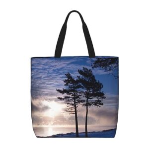 vacsax tote bag for women reusable shopping bags tree branch silhouette at dusk print shoulder handbag aesthetic totes for grocery