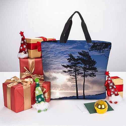 VACSAX Tote Bag for Women Reusable Shopping Bags Tree branch silhouette at dusk Print Shoulder Handbag Aesthetic Totes for Grocery