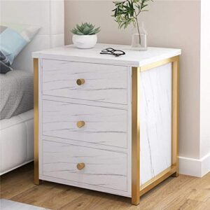 ZHAOLEI Bedside Table Nightstand Bedroom Furniture 3 Drawer ，Storage Bedside Cabinet MDF Board Marble Texture
