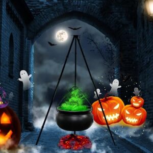 halloween decorations outdoor - halloween party decorations - large witches cauldron on tripod with lights - black plastic bowl decor - candy bucket decoration for porch yard lawn outside