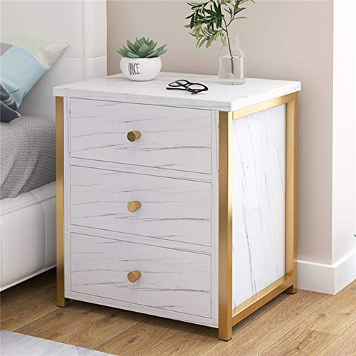 ZHAOLEI Bedside Table Nightstand Bedroom Furniture 3 Drawer Storage Bedside Cabinet MDF Board Marble Texture
