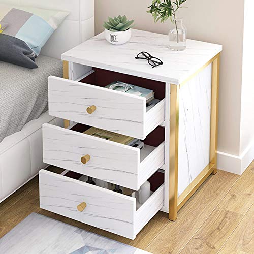 ZHAOLEI Bedside Table Nightstand Bedroom Furniture 3 Drawer Storage Bedside Cabinet MDF Board Marble Texture