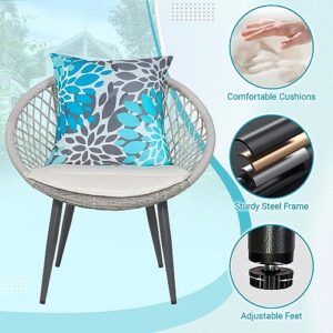 Leasbar 3 Piece Patio Bistro Furniture Set PE Rattan Conversation Chairs Glass Top Table Outdoor Patio Chair with Soft Cushions All-Weather Widening Patio Furniture Set for Backyard Balcony Deck