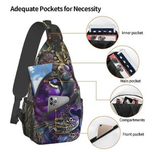 YAkkYA Men & Women Trippy King Of The Lion Art Sling Bag Backpack Outdoor Sport Daypack Travel Bag - Multipurpose Anti-Theft Tactical Satchel, Unbalance Chest Bag Rucksack