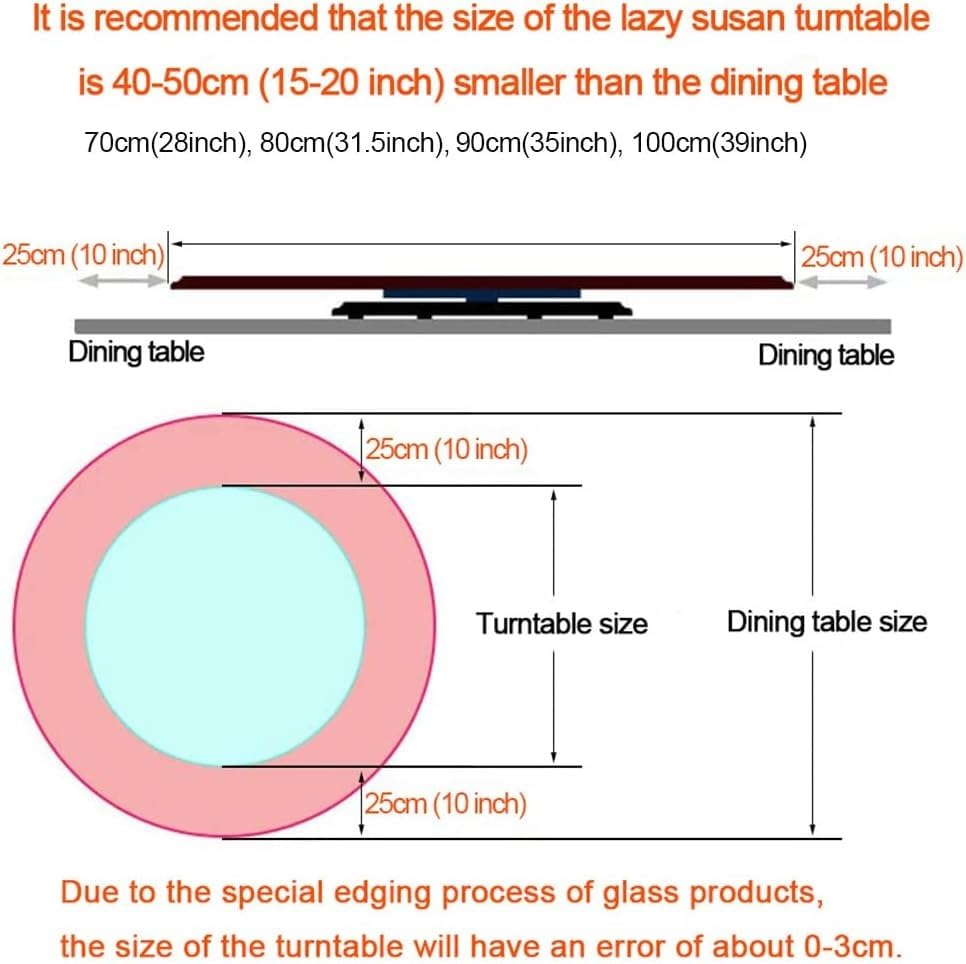 70cm 80cm 90cm 100cm Lazy Susan Glass Rotating Tray，Turntable Dining Table Centerpiece Large Tabletop Rotating Tray Clear Serving Plate Round With Silent Bearing (Size : 100cm)