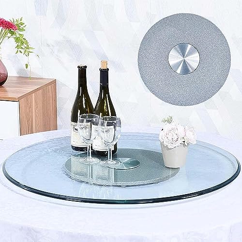 Round Glass Turntable Lazy Susan, 50-110 Cm Tempered Glass Serving Tray Revolves 360° Rotating Board Plate Dish Table Centrepiece Serve Cakes Cheese Snacks (Color : Silver, Size : 50cm(20in))