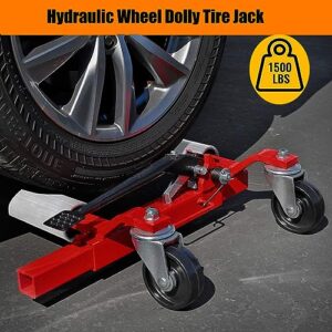 MERXENG 4PC Wheel Dolly, 1500LBS Capacity Car Dolly with Hydraulic Tire Jack for Vehicle Positioning for Truck RV Trailer