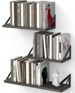 bayka floating shelves for bedroom decor, rustic wood wall shelves for living room wall mounted, hanging shelving for bathroom, laundry room, small shelf for plants, books(charcoal,set of 3)