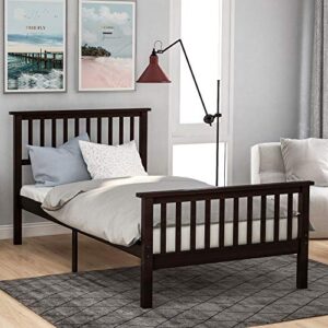 yoptote wood, twin size beds frame with headboard and footboard platform, espresso