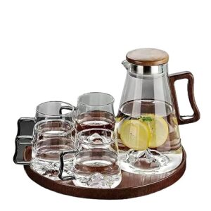 zyjbm clear pot water storage kettle teapot kettle heat-resistant glass home living room bottle with 4 cup and tray