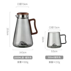 ZYJBM Gray Pot Water Storage Kettle Teapot Kettle Heat-Resistant Glass Home Living Room Bottle with 4 Cup and Tray