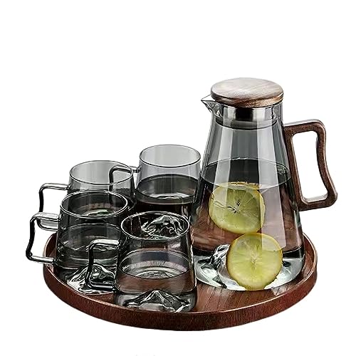 ZYJBM Gray Pot Water Storage Kettle Teapot Kettle Heat-Resistant Glass Home Living Room Bottle with 4 Cup and Tray