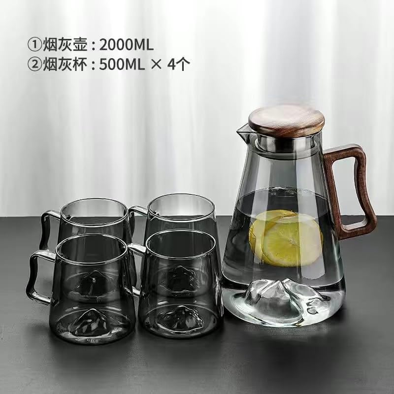 ZYJBM Gray Pot Water Storage Kettle Teapot Kettle Heat-Resistant Glass Home Living Room Bottle with 4 Cup and Tray