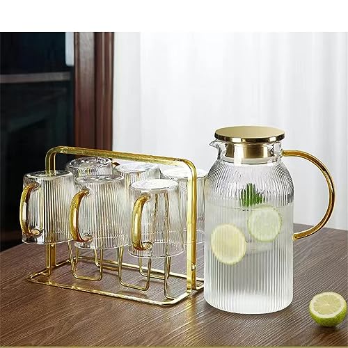 ZYJBM Clear Kettle Vertical Striated Teapot High-capacity Kettle Heat-Resistant Glass Bottle with Cup and Cup Holder