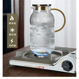 ZYJBM Clear Kettle Vertical Striated Teapot High-capacity Kettle Heat-Resistant Glass Bottle with Cup and Cup Holder