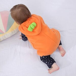JeuaPho Newborn Baby Halloween Costume Outfit Cartoon Print Fuzzy Sleeveless V-Neck Hood Top Blouse Cosplay Clothes (02 Orange, S)
