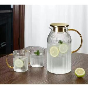 zyjbm clear kettle vertical striated teapot high-capacity kettle heat-resistant glass home living room bottle with cup (color : d, size : 1 set)