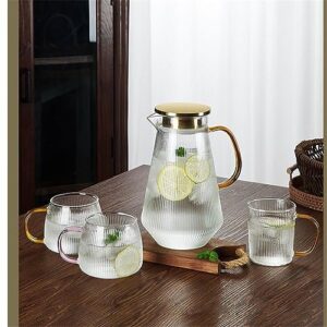 ZYJBM Clear Kettle Vertical Striated Teapot High-capacity Kettle Heat-Resistant Glass Home Living Room Bottle with Cup (Color : D, Size : 1 set)