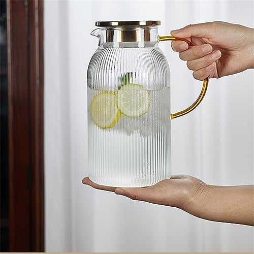 ZYJBM Clear Kettle Vertical Striated Teapot High-capacity Kettle Heat-Resistant Glass Home Living Room Bottle with Cup (Color : D, Size : 1 set)