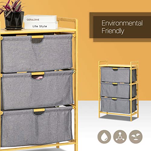 MAXCBD Nightstand Bedside Table Drawer Cabinet Bamboo Fabric Drawers Underwear Socks Scarf Organizer Unit Cabinet Rack Bedside It Adopts A Stylish and Elegant Design Storage Tower Dresser