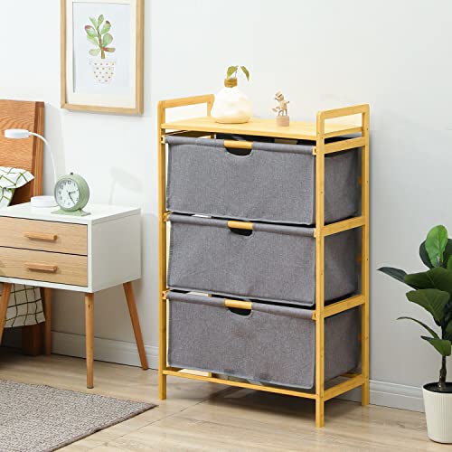 MAXCBD Nightstand Bedside Table Drawer Cabinet Bamboo Fabric Drawers Underwear Socks Scarf Organizer Unit Cabinet Rack Bedside It Adopts A Stylish and Elegant Design Storage Tower Dresser