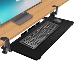 eqey keyboard tray under desk, height adjustable keyboard tray ergonomic pull out under desk drawer keyboard platforms with wrist support pad keyboard drawer for desk (26 x 10 inch, black new version)