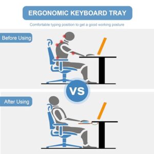 EQEY Keyboard Tray Under Desk, Height Adjustable Keyboard Tray Ergonomic Pull Out Under Desk Drawer Keyboard Platforms with Wrist Support Pad Keyboard Drawer for Desk (26 x 10 inch, Black new version)