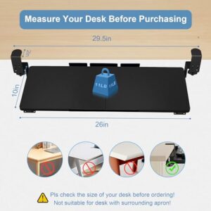 EQEY Keyboard Tray Under Desk, Height Adjustable Keyboard Tray Ergonomic Pull Out Under Desk Drawer Keyboard Platforms with Wrist Support Pad Keyboard Drawer for Desk (26 x 10 inch, Black new version)