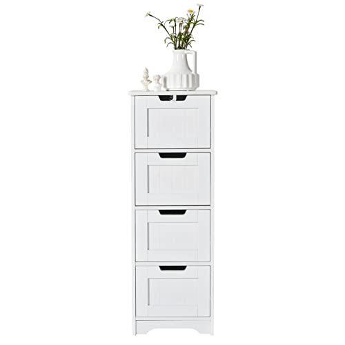 Nightstand Bedside Table Drawer Cabinet Bathroom Floor Cabinet Free-Standing Side Storage Organizer With 4 Drawers Simple Design And Classic Style Fits Well With Any Home Decor Storage Tower Dresser