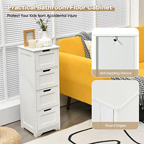 Nightstand Bedside Table Drawer Cabinet Bathroom Floor Cabinet Free-Standing Side Storage Organizer With 4 Drawers Simple Design And Classic Style Fits Well With Any Home Decor Storage Tower Dresser