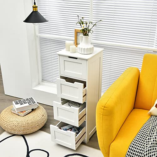 Nightstand Bedside Table Drawer Cabinet Bathroom Floor Cabinet Free-Standing Side Storage Organizer With 4 Drawers Simple Design And Classic Style Fits Well With Any Home Decor Storage Tower Dresser