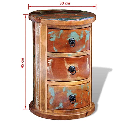 MAXCBD Nightstand Bedside Table Drawer Cabinet Reclaimed Cabinet with 3 Drawers Solid Wood Antique-Style Wooden Round Cabinet Storage Tower Dresser