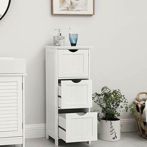 MAXCBD Nightstand Bedside Table Drawer Cabinet Bathroom Cabinet Floor Cabinet Free-Standing Storage Cabinet with 3 Drawers Storage Tower Dresser