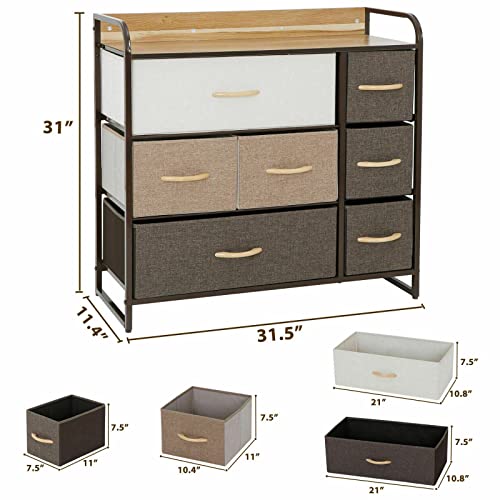 MAXCBD Nightstand Bedside Table Drawer Cabinet Storage Dresser Shelf Organizer Bins Cabinet Non-Woven Fabric Drawer Nightstands 7 Removable Drawers Storage Tower Dresser