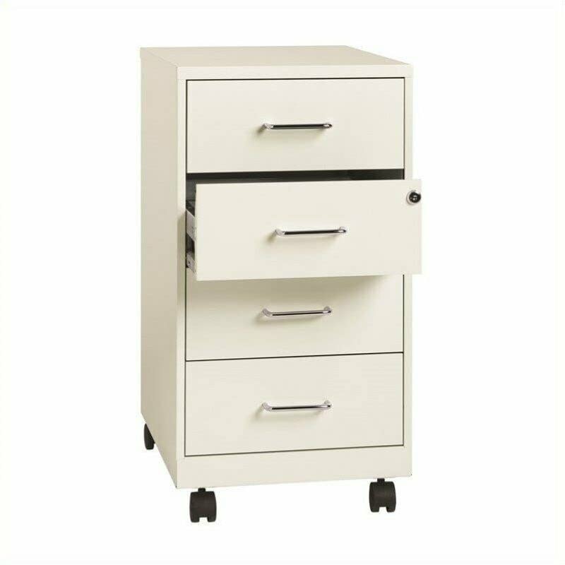 MAXCBD Nightstand Bedside Table Drawer Cabinet Row 4 Drawer Steel File Cabinet in Pearl White Steel Construction Four Drawers Storage Tower Dresser