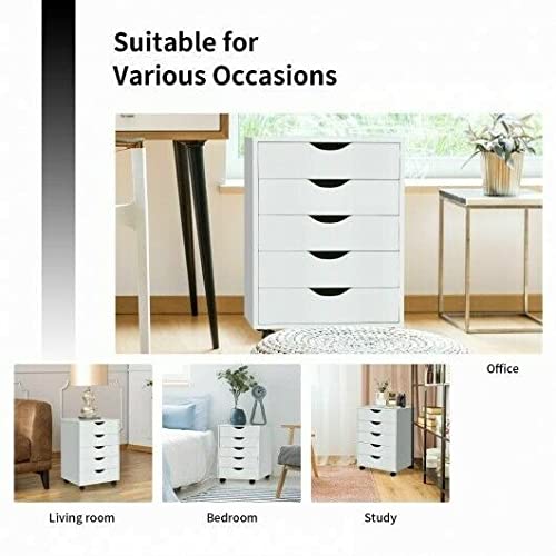 MAXCBD Nightstand Bedside Table Drawer Cabinet 5 Drawer Dresser Storage Cabinet Chest W/Wheels for Home Office White Easy Maintenance and Lasting Durability Storage Tower Dresser