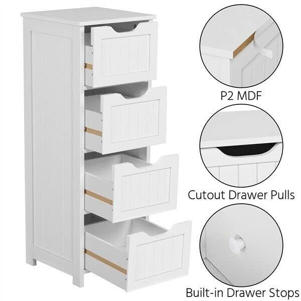 MAXCBD Nightstand Bedside Table Drawer Cabinet Wood Bathroom Floor Cabinet Storage Cupboard Cabinet W 4 Drawers Chic Slim Cabinet Comes with Sleek and Clean Lines in Storage Tower Dresser