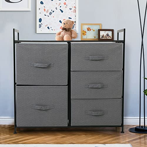 MAXCBD Nightstand Bedside Table Drawer Cabinet 3-Tier 5 Drawers Nightstand Dresser Storage Unit Organizer Tower Cabinet Bedroom Storage Cabinet Designed with A Steel Frame Storage Tower Dresser