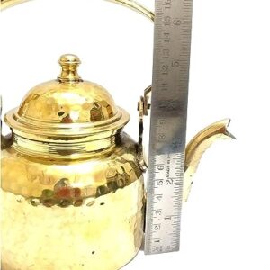 Handmade Pure Brass Hammered Tea Kettle Teapot, Cooking & Serving Pot, Coffee KettleBrass Dining Set, Christmas Gift,Capacity - 350 ML(6" inches) 100% Pure Brass, By TSSI Handicraft