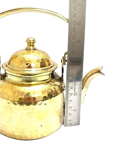 Handmade Pure Brass Hammered Tea Kettle Teapot, Cooking & Serving Pot, Coffee KettleBrass Dining Set, Christmas Gift,Capacity - 350 ML(6" inches) 100% Pure Brass, By TSSI Handicraft