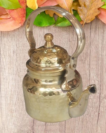 Handmade Pure Brass Hammered Tea Kettle Teapot, Cooking & Serving Pot, Coffee KettleBrass Dining Set, Christmas Gift,Capacity - 350 ML(6" inches) 100% Pure Brass, By TSSI Handicraft