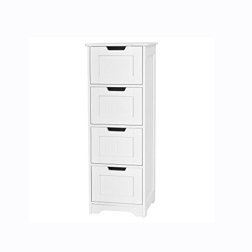 MAXCBD Nightstand Bedside Table Drawer Cabinet Bathroom Floor Cabinet Free-Standing Side Storage Organizer with 4 Drawers White Bathroom Cabinet Storage Tower Dresser