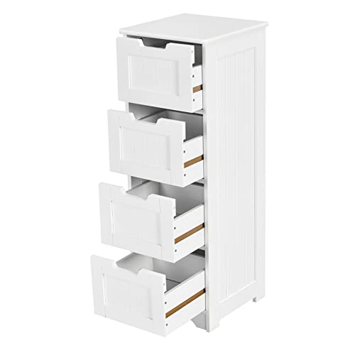 MAXCBD Nightstand Bedside Table Drawer Cabinet Bathroom Floor Cabinet Free-Standing Side Storage Organizer with 4 Drawers White Bathroom Cabinet Storage Tower Dresser