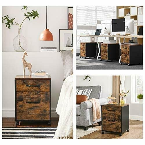 MAXCBD Nightstand Bedside Table Drawer Cabinet Industrial File Cabinet 2 Drawers Filling Cabinet with Wheels 4Casters More Convenient Storage Tower Dresser