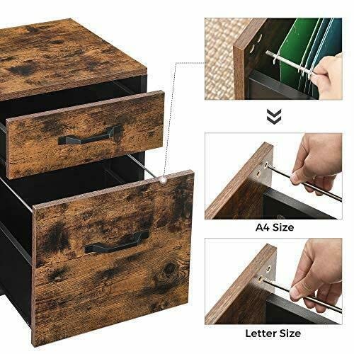 MAXCBD Nightstand Bedside Table Drawer Cabinet Industrial File Cabinet 2 Drawers Filling Cabinet with Wheels 4Casters More Convenient Storage Tower Dresser